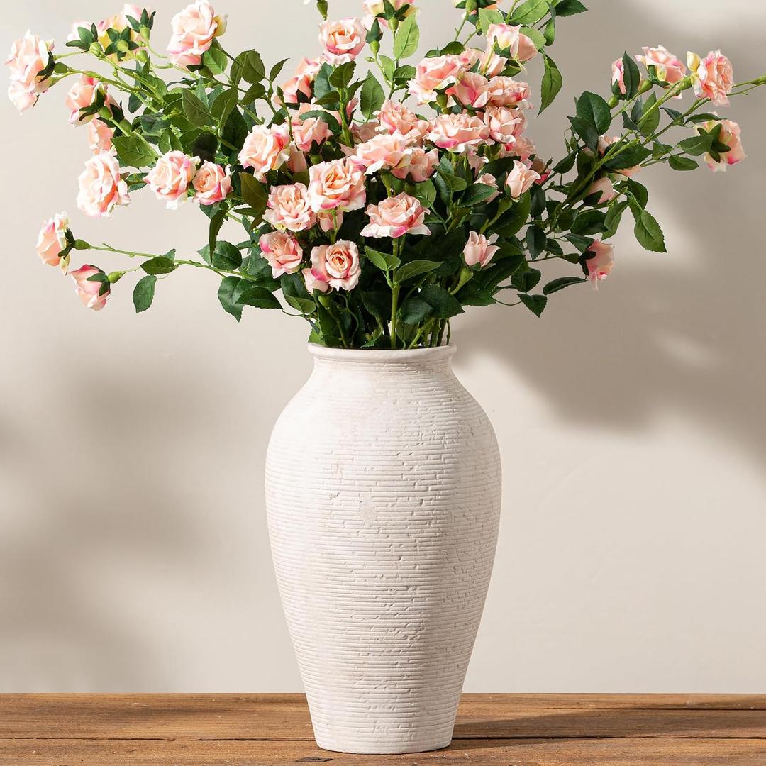 Vanselia Ceramic Flower Vase Home Decor - Large Tall Farmhouse Table Vases Rustic Vintage Living Room Kitchen Bedroom Decorations for House Book Shelf Office Coffee Desk Dining Fireplace (11" Rustic)