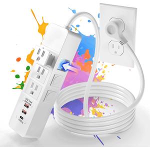 Power Strip, 2300J Surge Protector Power Strip, 5ft Extension Cord with 2 USB A/1 USB C Ports for iPhone 16 15/Plus/Pro/Pro Max, Flat Plug-TUV Listed