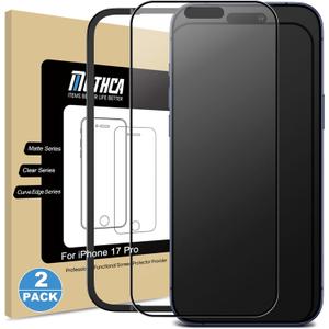 Mothca 2 Pack Matte Glass Full Coverage Screen Protector for iPhone 17 Pro 6.3-inch, Anti-Glare Anti-Fingerprint Black Edge Tempered Glass with Easy Installation Tool, Smooth as Silk