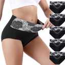 Honzadar Women Underwear Breathable Panties Cotton Tummy Control High Waist Briefs Full Coverage Panty Multipack (Large, Black-5pack)