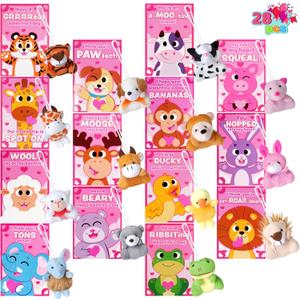 JOYIN 28 Pack Valentines Day Gift Cards with Mini Plush Toys, Cute Mini Plush Toys for Valentines Party Favor, Classroom Exchange Cards and Valentine Greeting Cards