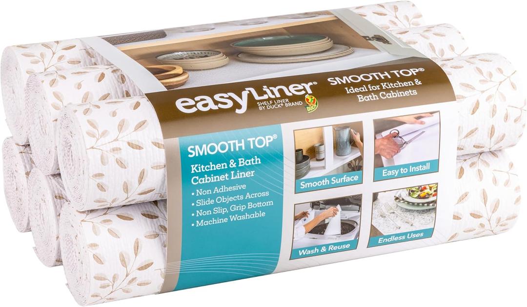 Smooth Top EasyLiner for Cabinets & Drawers, Easy to Install, Shelf Paper & Drawer Liner Non Adhesive, Non Slip Shelf Liner for Pantry, Kitchen Essentials, 20 in x 6 ft (6 Pack), 36 ft, Taupe Buds