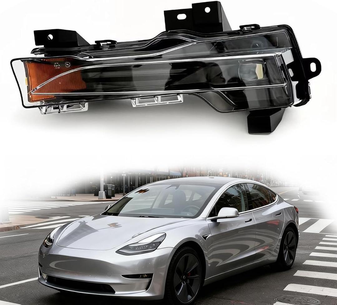 Right Front Fog Light with Amber DRL - Compatible with Model 3 (2017-2023) & Model Y (2019-2024) |Replacement Part Numbers 1077391-00-D/E/F | Plug & Play