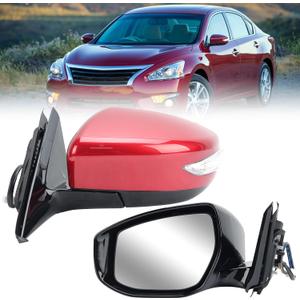 Left Driver Side Mirror Compatible with Nissan Altima 2013-2018 Replacement Power Glass Heated Manual Folding with Turn Signal Indicator Door Mirrors 6 Pins (Red)
