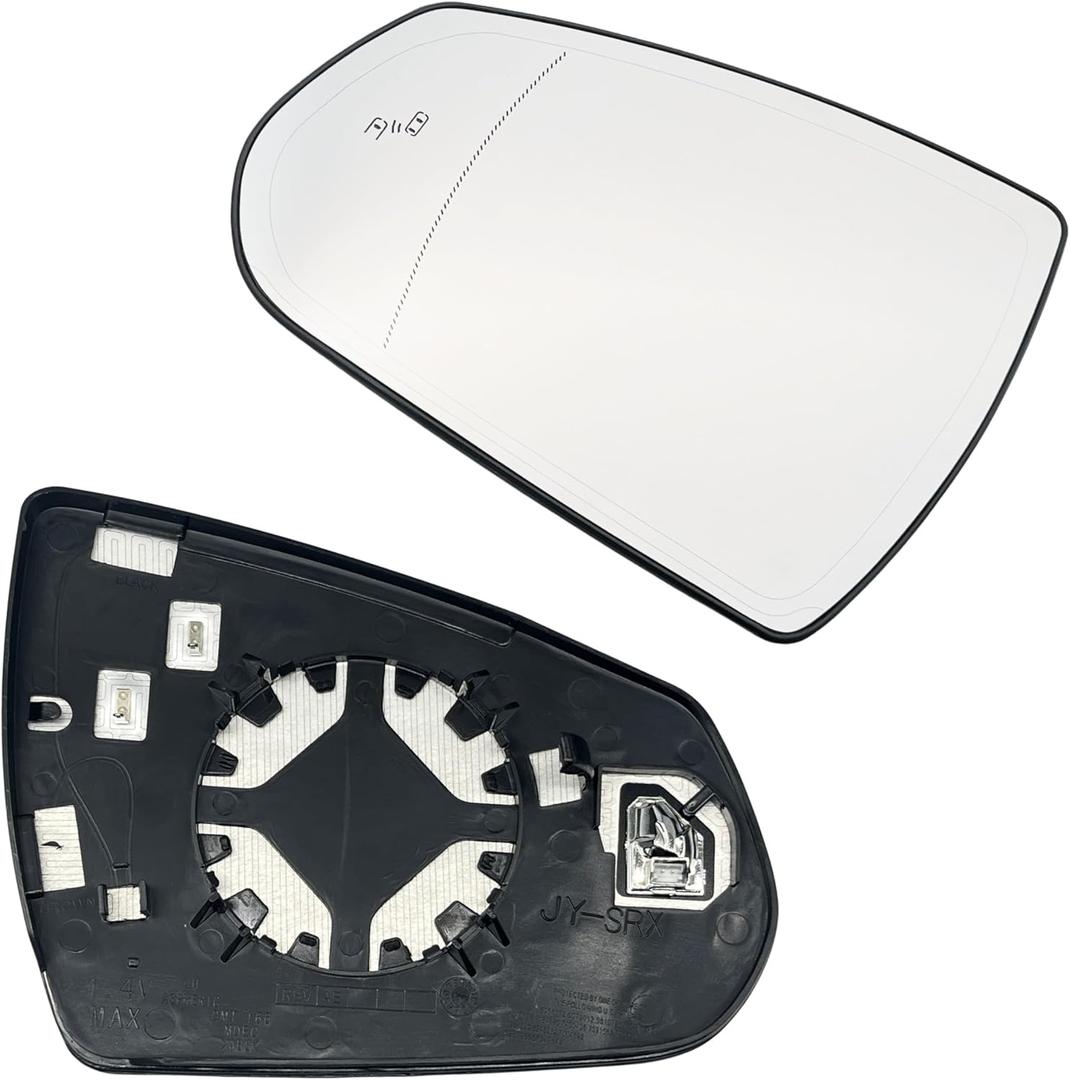 Left Driver Side Mirror Glass Heated With Blind Spot Without Auto Dimming Compatible with for 2010 2011 2012 2013 2014 2015 2016 CADILLAC SRX (Driver Blind Spot No-Anti-glare)