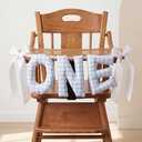 Suncalla Pre-strung Fabric Happy Birthday Banner Felt One High Chair Banner 1st First Birthday Bunting Garland Decorations for Party Photo Home Backdrop(Bow One,Blue,White)