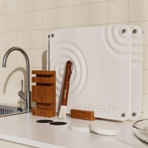 Pearl White 2Pcs Large Stone Dish Drying Mat with Acacia Wood Holder Stand for 1 Inch Cutting Board and Stone Drying Mat for Kitchen Counter Quick Dry Diatomaceous Earth Mat for Kitchen Counter