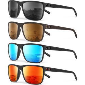 Sunglasses-Men Polarized Mens Sunglasses: Classic Women Sun Glasses UV Protection for Fishing Driving Golf (A(4 Pack)-black + Ice Blue + Red + Brown)