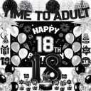 18th Birthday Decorations for Boys Girls, Black 18th Birthday Supplies Include Time To Adult Banner Happy 18th Birthdays Backdrop Cake Topper for 18 Year Old Birthday Decor
