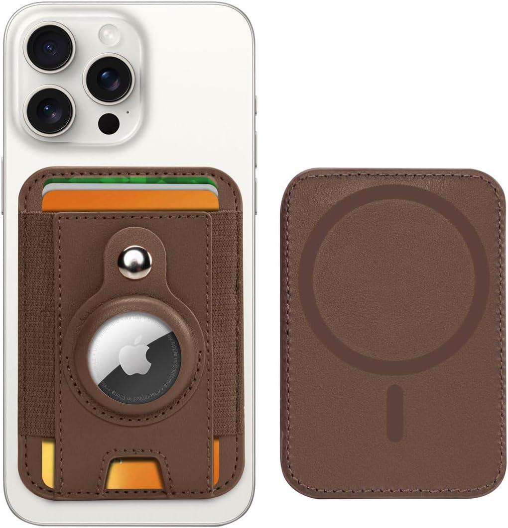 PureGear Mag AirTag Wallet, Magnetic Wallet with Protective AirTag Holder for iPhone 17/16/15/14/13/12 Series, MagSafe Compatible, Holds Up to 8 Cards, Slim Minimalist, AirTagNot Included (Chestnut)