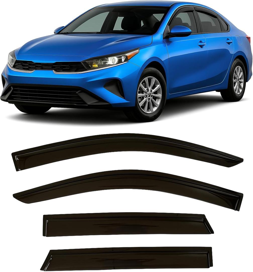 2019-2024 Tape-on Rain Guards for Kia Forte Side Window Deflector Visors EX FE GT LINE LXS Durable Tinted Vent Shade 2020 2021 2022 2023