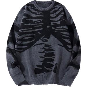 Floerns Men's Halloween Long Sleeve Knitted Drop Shoulder Sweaters Pullover (Large, Dark Grey)