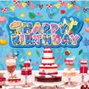 Happy Birthday Backdrop, 5x3ft Tropical Hawaiian Cartoon Theme Party Banner Blue and Pink Birthday Decorations Wall Decor for Kids Boys Girls Baby Shower Shower Summer Beach Party Supplies