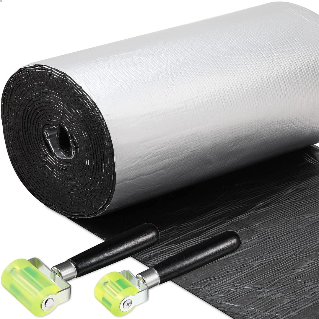 Zhengmy 53.9 Sqft 196 Mil Car Heat Sound Insulation Mat Automotive Noise Deadening Mat with Rubber Roller Auto Sound Deadener Self Adhesive Heat Insulation for Hood Ceiling Door(20 x 394 Inch)