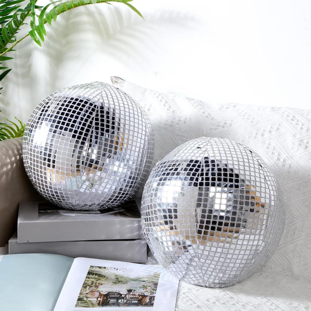 GlikCeil 2 Pcs Disco Ball Pillows Decorative Sequin Throw Pillows for Birthday Gifts Bedroom Living Room Home Decor Funky Sphere(8 Inch,Silver)