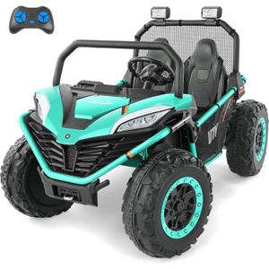 ELEMARA 2 Seater XL Ride on Car for Kids,12V Powered Electric Off-Road UTV Toy,4WD Electric Vehicle with Remote Control,LED Lights,Bluetooth Music,3 Speeds,Horn,2 Spring Suspension for Gift,Green