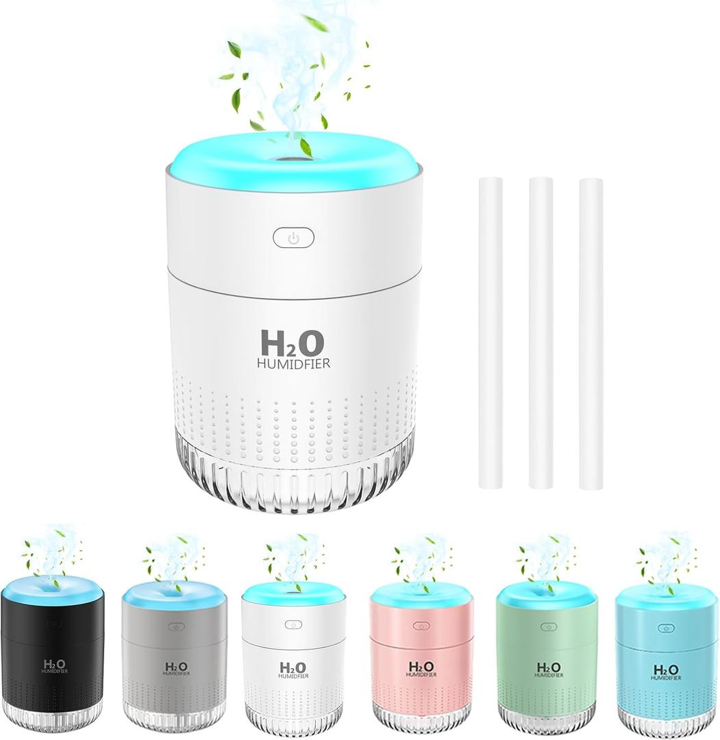 Rechargeable Mini Humidifier, Colorful Cool Mist Humidifiers with 7 Color Light, Small Personal Desktop Humidifier for Baby Bedroom, Office, Nursery, Travel with Auto Shut-Off, Super Quiet (White)