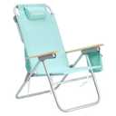 SUNNYFEEL Tall Beach Chair, Reclining Beach Chair with 5-Position, Portable Camping Chair for Adults with Wood Armrest, Lightweight Camping Chair 300 lbs Heavy Duty, Green