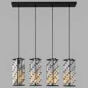 4-Light Adjustable Pendant Light, Modern Mini Crystal Chandelier with Black Metal Frame, Kitchen Island Lighting for Dining Room, Bedroom, Easy Installation