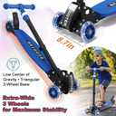Kick Scooter for Kids Ages 6-12, LED Lighted Wheels and 3 Adjustable Height Handlebars, Kids Kick Scooter, Extra Wide Deck for Girls and Boys Blue