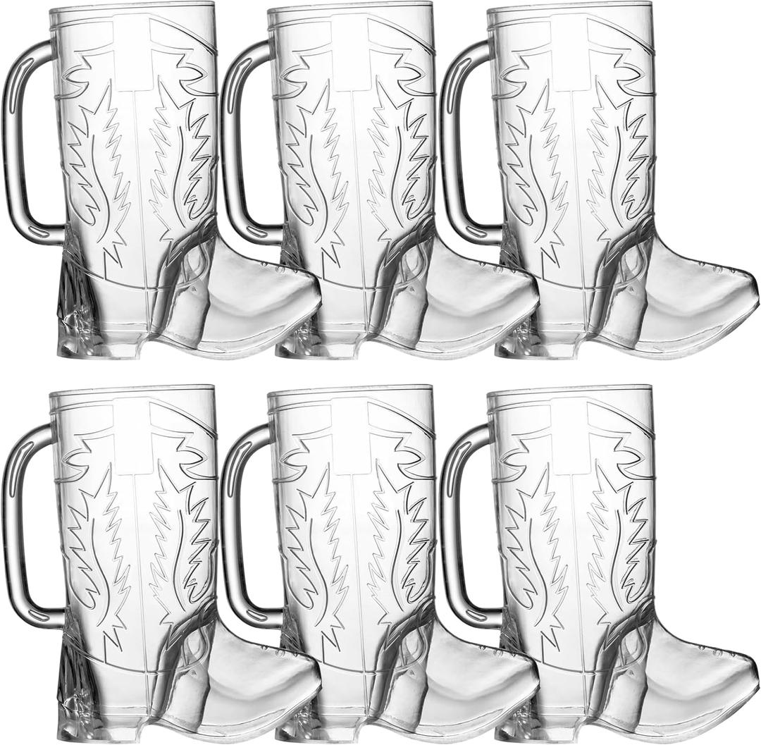 JoyServe Cowboy Boot Cups - (Pack of 12) 17oz Drink Mugs, Reusable BPA-Free Plastic Drinking Mug Cups for Kids, Western Themed Rodeo Birthday Party Decorations and Supplies
