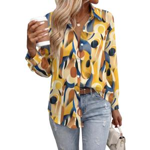 Zeagoo Button Down Shirts for Women Dressy Casual Floral Printed Collared Chiffon Blouse Long Sleeve Business Work Tops (X-Large)