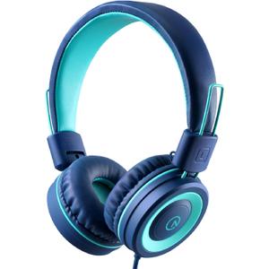 Kids Headphones - noot products K11 Foldable Stereo Tangle-Free 3.5mm Jack Wired Cord On-Ear Headset for Children/Teens/Boys/Girls/Smartphones/School/Kindle/Airplane Travel/Plane/Tablet (Navy/Teal) (4 x 5 x 2 in)