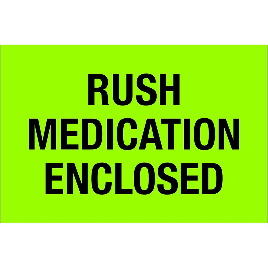 Ship Now Supply SNDL1336 Tape Logic Labels, "Rush - Medication Enclosed", Fluorescent Green (1 Roll of 500 Labels)