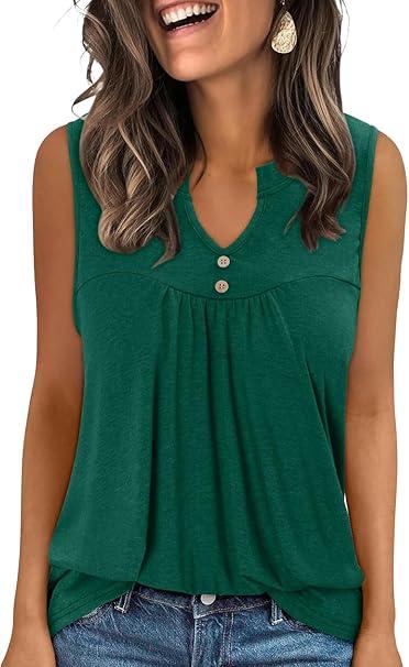 KISSMODA Tank Tops for Women Summer Casual Sleeveless Shirts Dressy Trendy V Neck Tunics Loose Notched Blouses S-XL