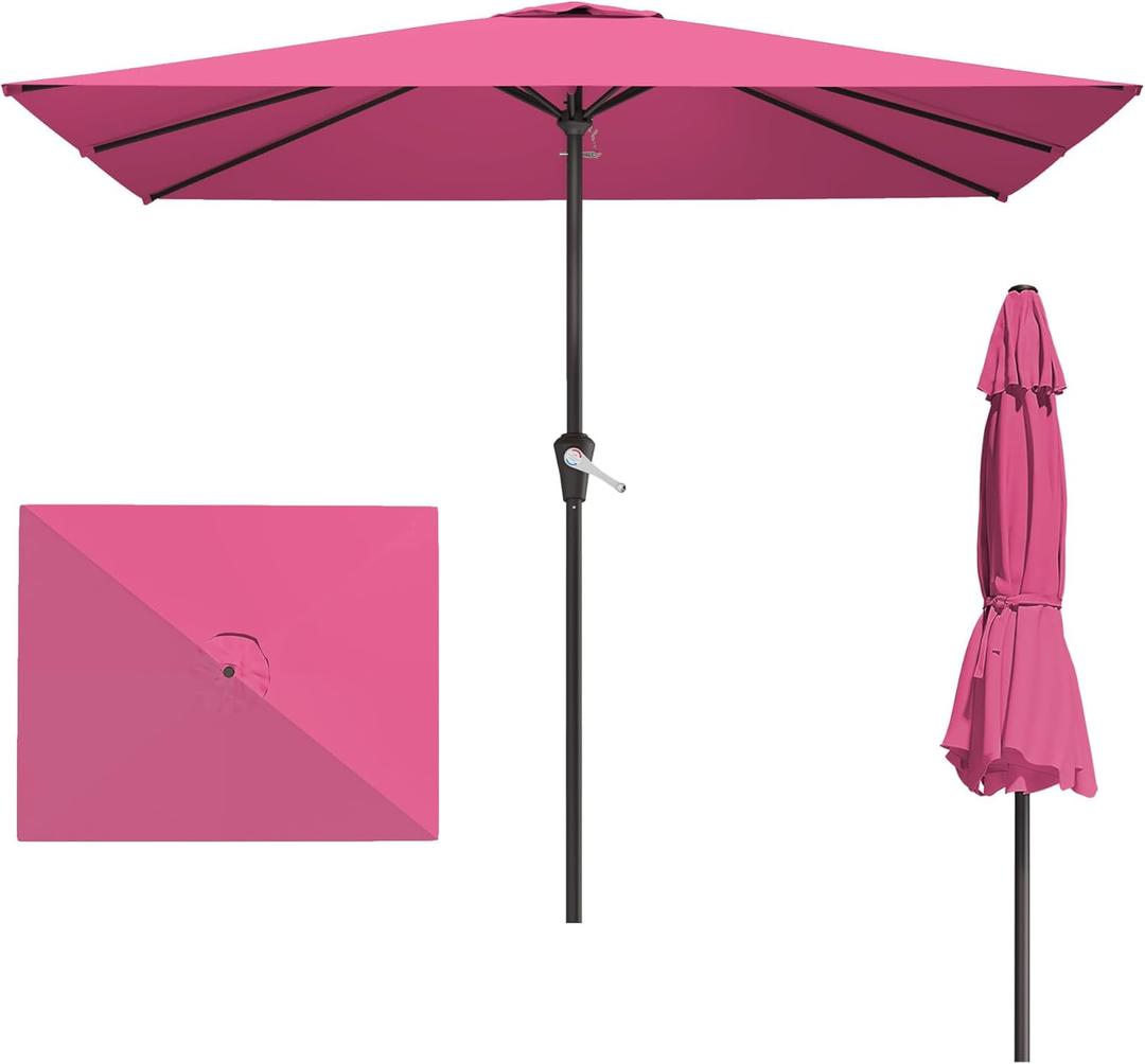 6.5' x 10' Rectangular Patio Umbrellas for Outdoor, Outdoor Table Umbrella, Large Outdoor Patio Umbrellas with 6 Sturdy Ribs for Pool, Garden, Deck & Market (Rose Pink)