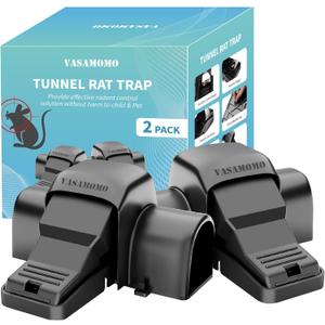 VASAMOMO Large Rat Trap, Humane Dual-Entry Tunnel Traps for Rat, Mice & Chipmunks, Instant Kill Rodent Snap Trap with Sensitive Trigger and Powerful Jaws, for Both Indoor & Outdoor,Pack of 2