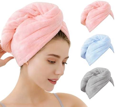 OEAGO Microfiber Hair Towel for Women: Christmas Stocking Stuffers for Women Teen Girls Kids Drying Wrap Towels for Curly Hair Head Accessories 3 Pacs Anti Frizz Mom Gifts