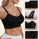 LIIJOO Seamless Wireless Bralette, Scoop Neck Camisole Crop Top, Pleated Front, Wide Band, Removable Pad Inserts, Adjustable Shoulder Straps, Everyday Sleep LoungeBlack, M Size (Black)