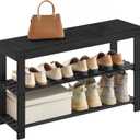 SONGMICS Shoe Rack Bench, 3-Tier Bamboo Shoe Storage Organizer, Entryway Bench, Holds Up to 286 lb, 11.3 x 35.4 x 17.8 Inches, for Entryway Bathroom Bedroom, Ink Black ULBS90B33