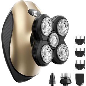 Electric Razors for Women, 5-in-1 Rechargeable Body Shaver - Waterproof Wet Dry Hair Remover - Trimmer for Lady Face Underarms Bikini (Black Gold)