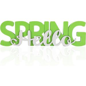 COCHIE Wooden Hello Spring Sign, Spring Decorations for Home, Office, Shelf, Mantel, Indoor, Wood Spring Decor, Spring Table Top Party Decoration (Hello Spring)