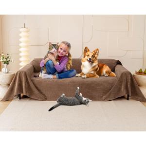 Cat Scratch Furniture Protector - Anti-Slip, Waterproof Sofa Cover to Keep Cats Off, Pet-Friendly Couch Protectors for 3 Cushion Couch, Brown Anti-Scratch Couch Cover for Pets and Kids 150"X71"