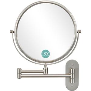 DECLUTTR 9 Inch Wall Mounted Makeup Mirror, 15X Magnification Double Sided Swivel Extendable Bathroom Mirror