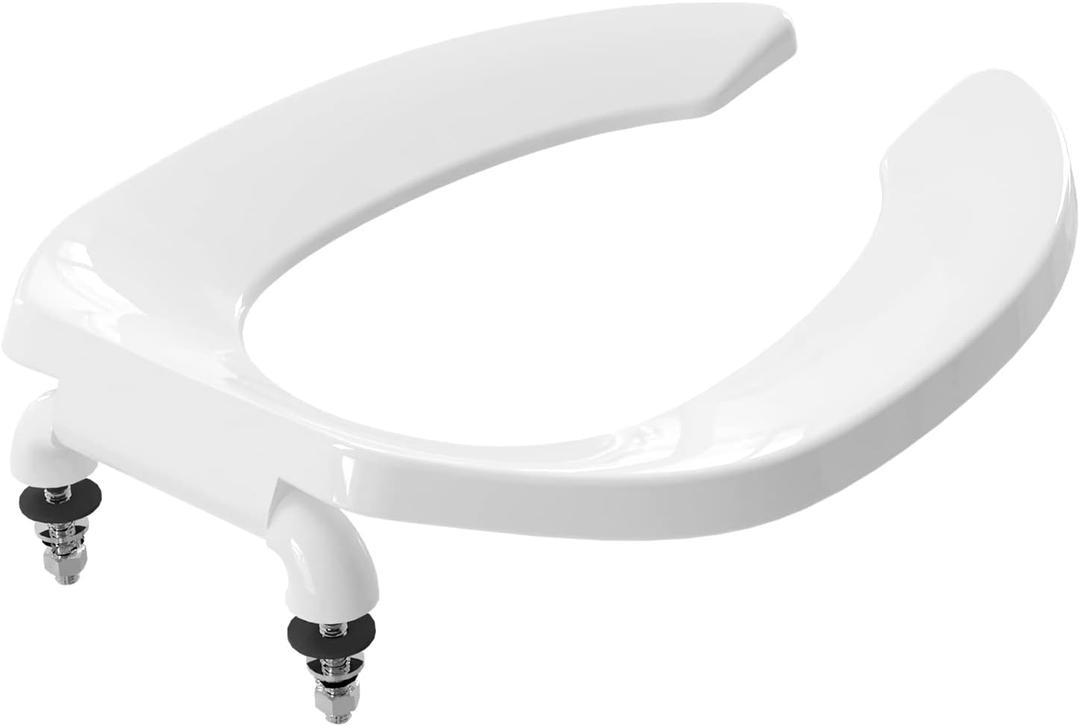 Commercial Heavy Duty Open Front Toilet Seat Without Cover, Thickened Material, Never Loosen, ELONGATED, White (18.5), 1-Pack