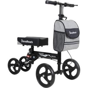 Knee Scooter Steerable Knee Walker Deluxe Medical Scooter for Foot Injuries Adult Compact Crutches Black