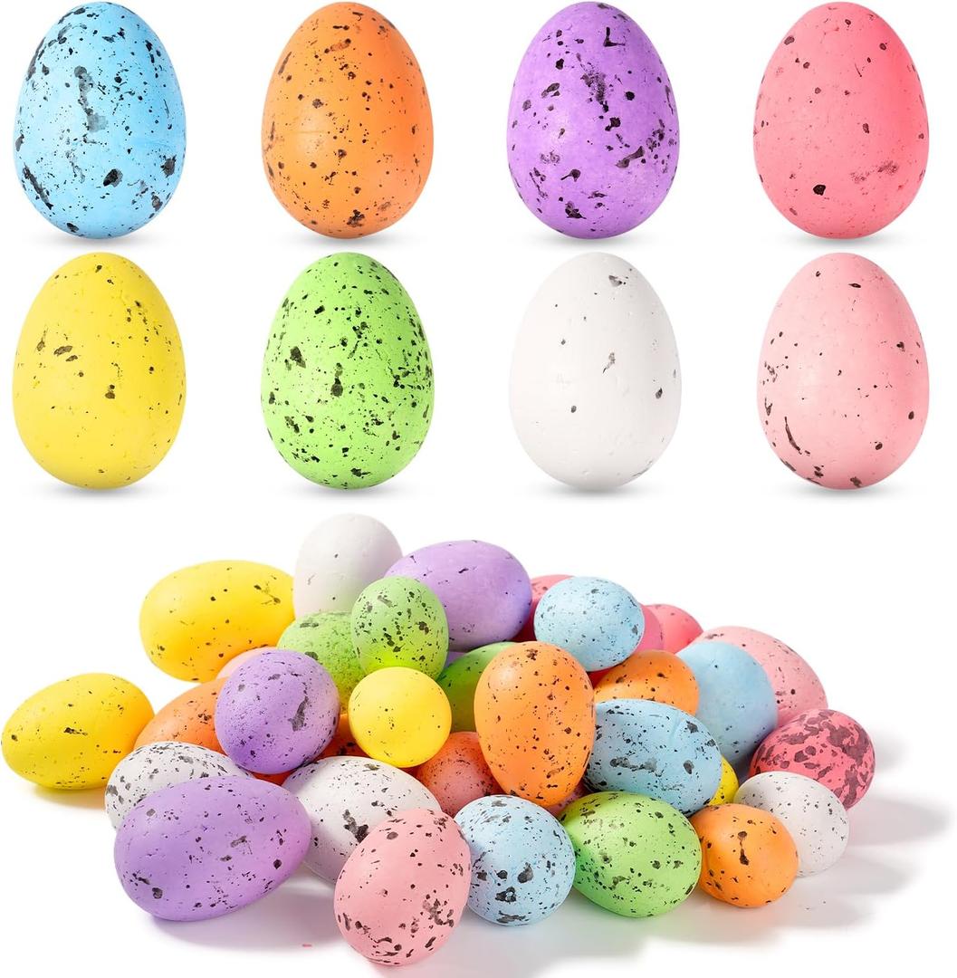 40 Pcs Foam Speckled Easter Eggs,8 Colors & 3 Sizes Foam Eggs for Easter Decorations,Pastel Easter Decor,Bowl & Vase Filler, Easter Basket and Spring Table DIY Decor for Home