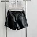 RoseSeek Women's A Line Leather Shorts Pleated Front High Waisted Wide Leg Mini Shorts Office Wear Black, Large