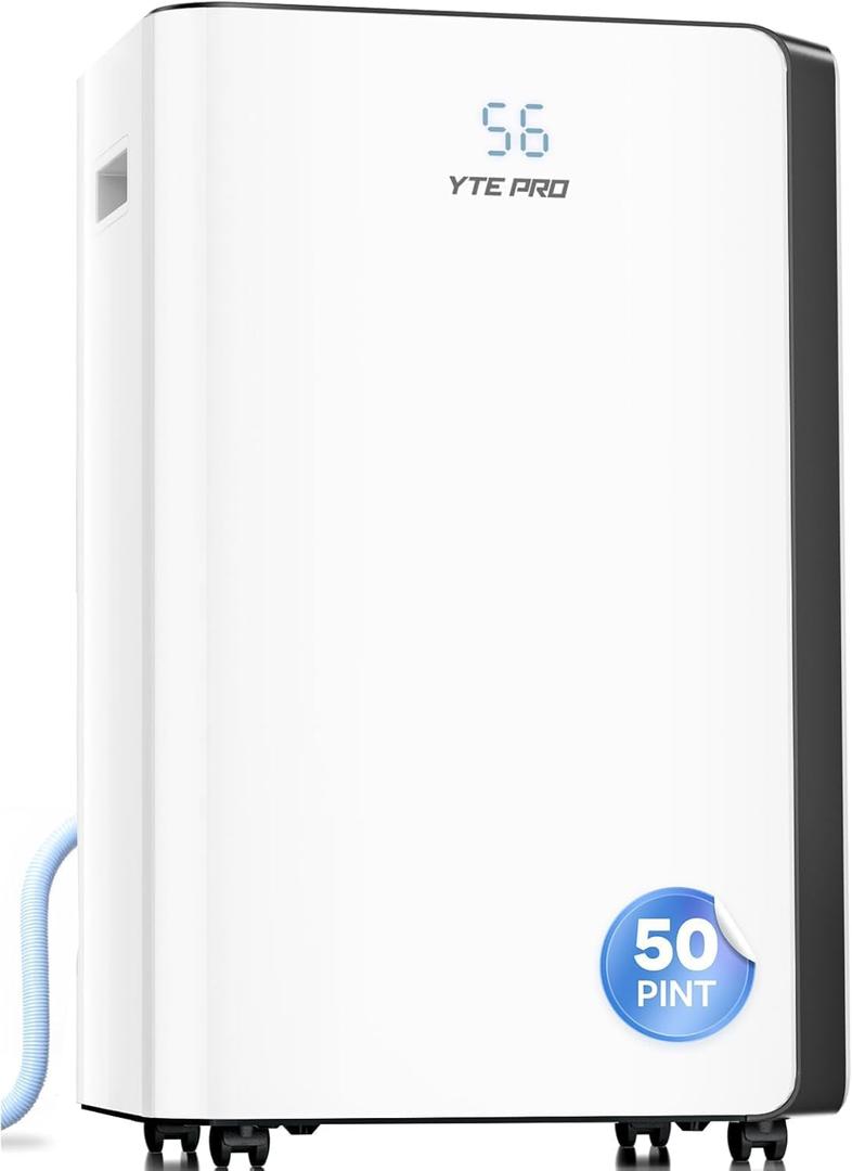 4500Sq.Ft Large Dehumidifier, 50Pint Dehumidifiers for Home, Quiet Whole House Dehumidifier for Basement, Bedroom and Bathroom, with Drain Hose, Water Full Alert, Digital Display (white)