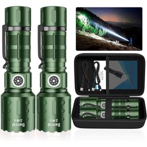 Banral Flashlights High Lumens Rechargeable, Super Bright Long Range Small Powerful Flashlight, 6 Modes LED Tactical Pocket Waterproof Flash Light for Home Emergency (2, Green)