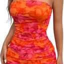 Milumia Women's Pepite Y2k Strapless Ruched Mini Dress Strapless Tube Bodycon Dresses Night Out Clubbing (Pink, L)