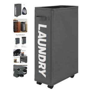 Maxsilan 29" Slim Rolling Laundry basket with Removable Bag on Wheels, 70L Collapsible Narrow Corner Laundry Hamper, Foldable Storage Bins, Grey