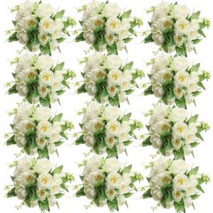 12 Bundles Peonies Artificial Flowers Artificial Peonies Silk Flowers Fake Peonies Artificial Flowers Wedding Home Table Decoration Realistic Peonies Bouquet for Centerpiece Table (White) (Set of 12 12-inch Peony Bouquets)