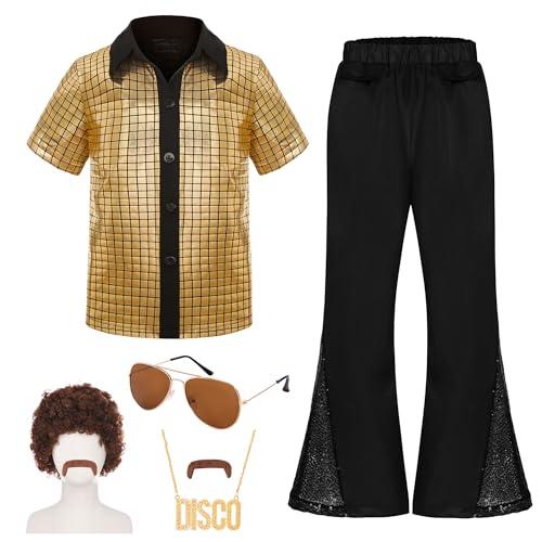Bordazor Kids Disco Costume Sequins Shirts for Boys  Kids 60s 70s Disco Costume for Halloween Party Dress Up Size 120 2pcs