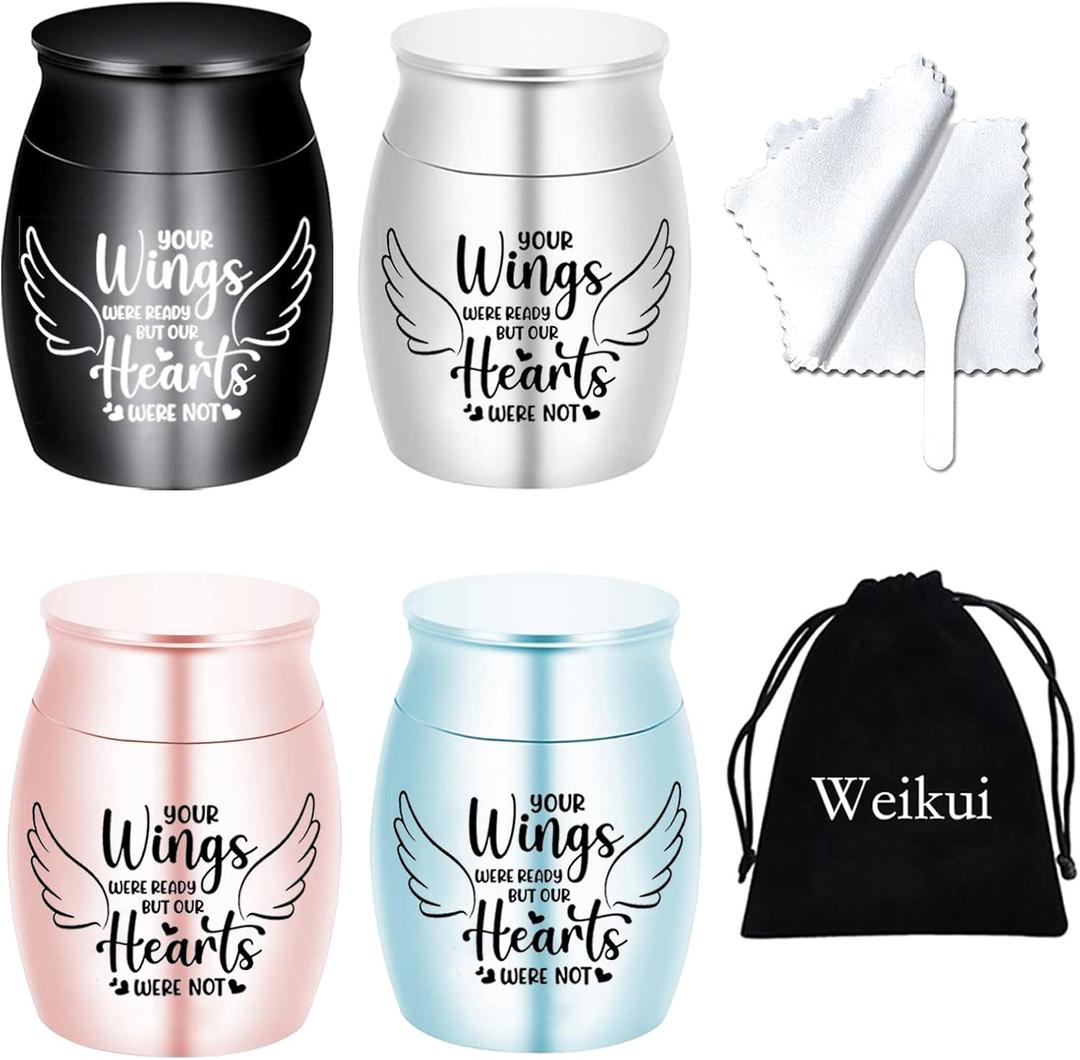 Small Cremation Keepsake Urns for Human Ashes - Set of 8- Mini Cremation Urns for Ashes Beautiful Keepsake Sharing Urns Stainless Steel Memorial Ashes Holder(4 Color urns)
