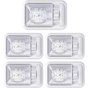 Leisure LED Pack of 5 12V Led RV Ceiling Dome Light RV Interior Lighting for Trailer Camper with Switch, Single Dome 300LM (Natural White 4000-4500K)